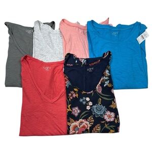 LOFT 6 Piece Women's Short Sleeve/Sleeveless Top Bundle Floral Blue Pink Medium